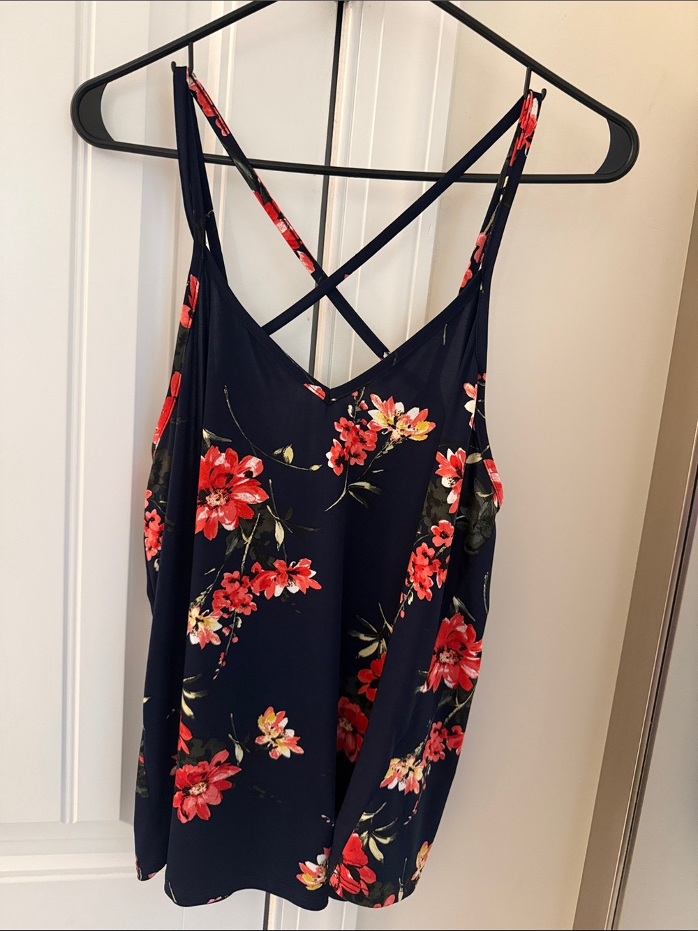 Floral Navy Crisscross Cami Tank Top - Women's